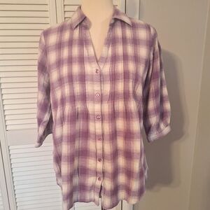 Rustic Outfitters Purple Plaid Button Down Top XL *box 4